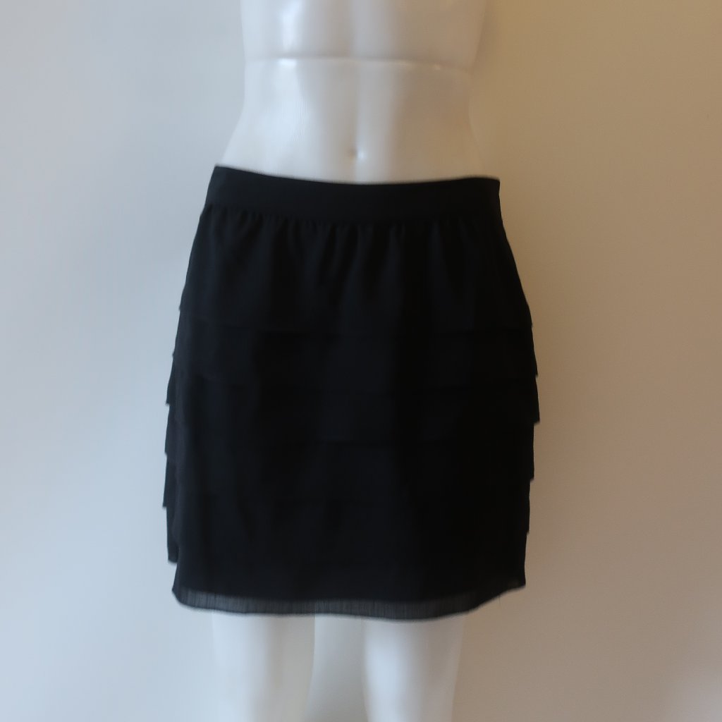 Nwt Womens Rory Beca Black Tiered Chiffon Gauze Wool Mini Skirt 6 *